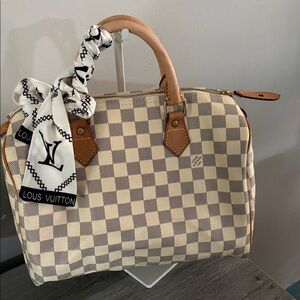Vintage PLK white checker “Speedy 30 Leather satchel